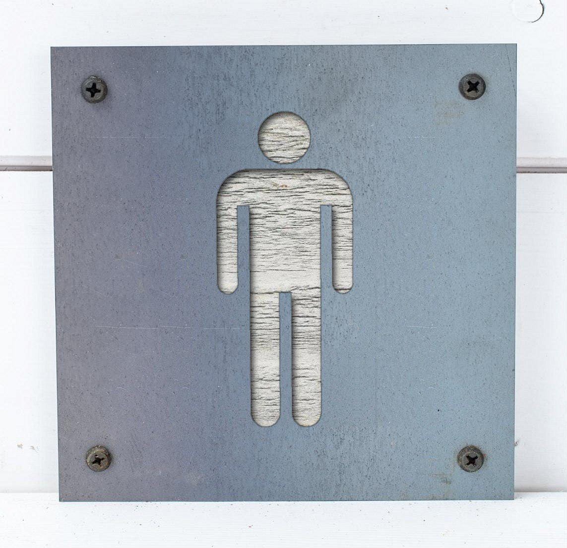 Men's Restroom Metal Sign on Reclaimed Wood, Rustic Bathroom Door Sign