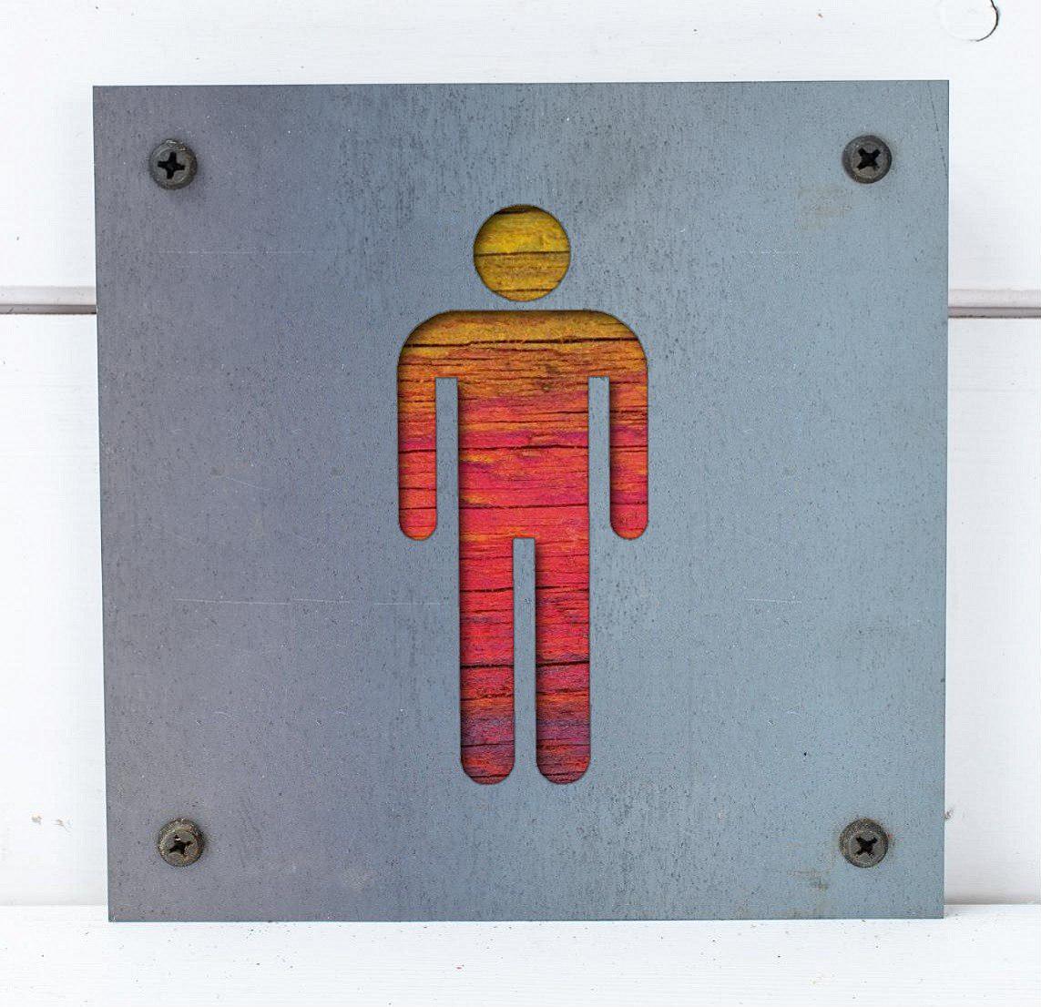 Men's Restroom Metal Sign on Reclaimed Wood, Rustic Bathroom Door Sign