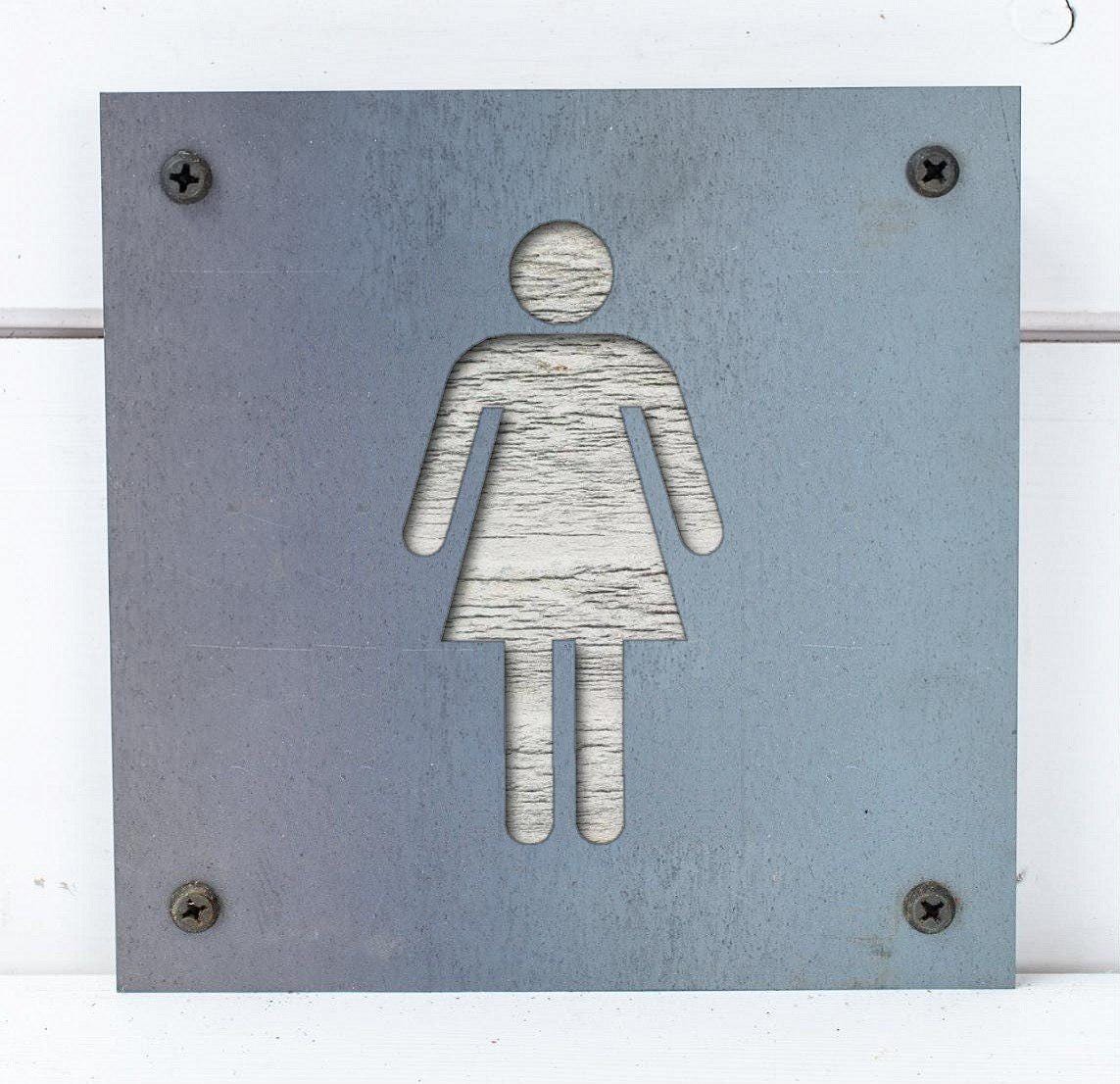 Women's Restroom Metal Sign on Reclaimed Wood, Rustic Bathroom Door Sign