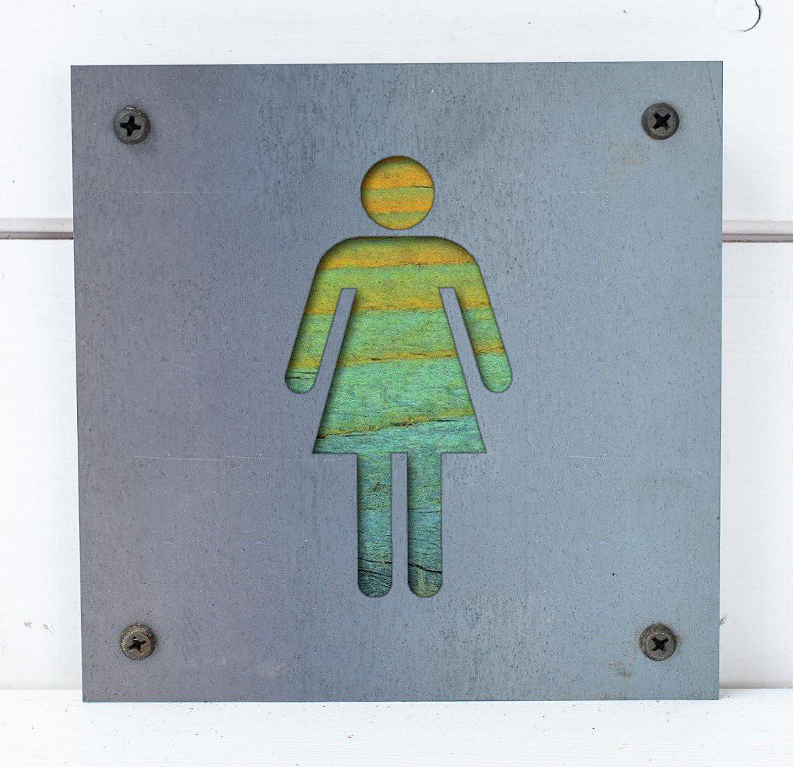 Women's Restroom Metal Sign on Reclaimed Wood, Rustic Bathroom Door Sign