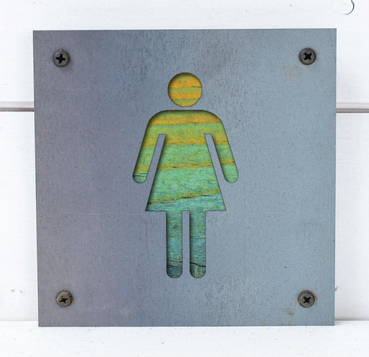 Women's Restroom Metal Sign on Reclaimed Wood, Rustic Bathroom Door Sign