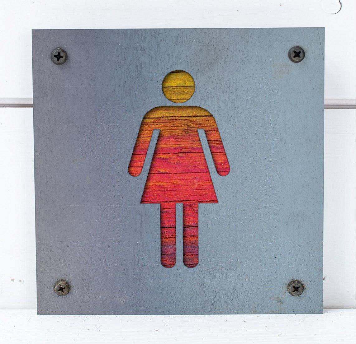 Women's Restroom Metal Sign on Reclaimed Wood, Rustic Bathroom Door Sign