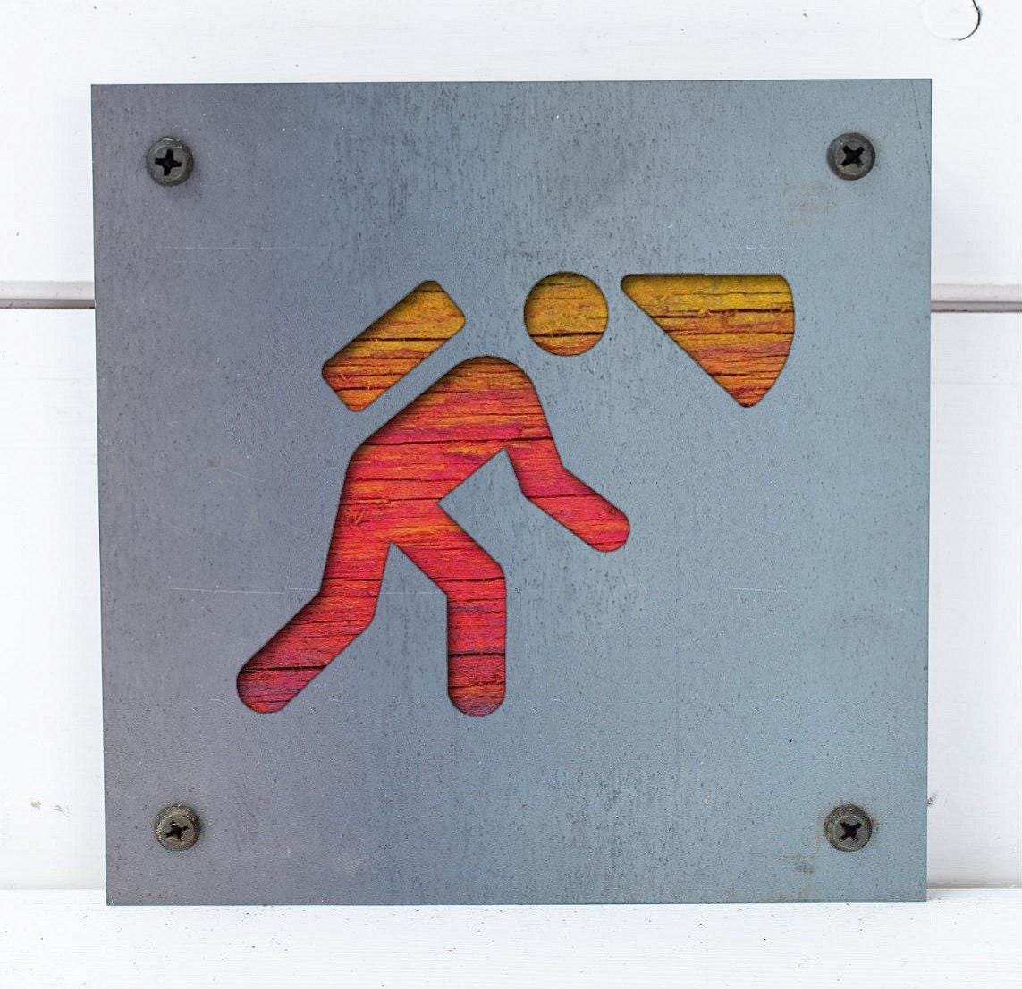 Caver Metal Wall Art on Reclaimed Wood, Spelunking Sign, Caving Gift