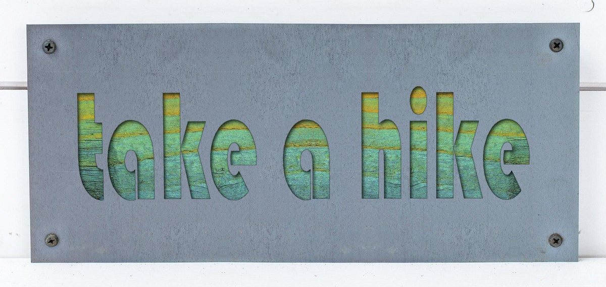 Take a Hike Metal Sign on Reclaimed Wood, 12.5 Inch Hiking Decor, Hiker Gift