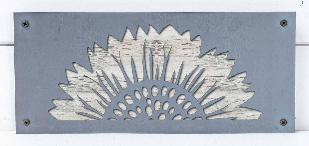 Sunflower Metal Wall Art on Reclaimed Wood, 12.5 Inch Farmhouse Kitchen Decor