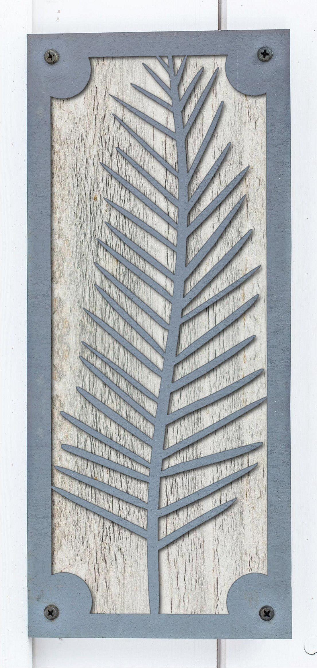 Fern Metal Wall Art on Reclaimed Wood, Tall 12.5 Inch Botanical Decor