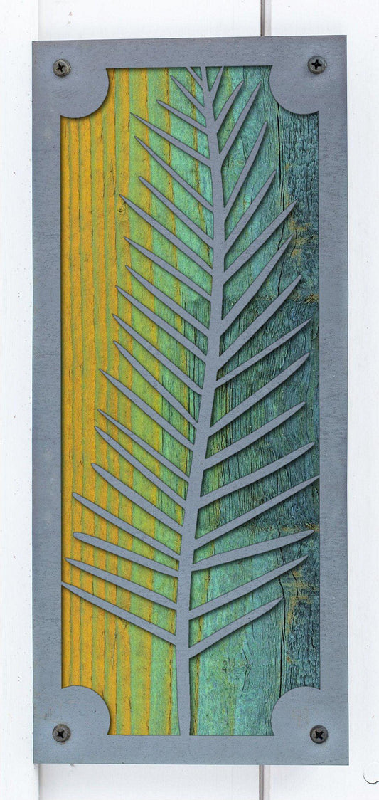 Fern Metal Wall Art on Reclaimed Wood, Tall 12.5 Inch Botanical Decor