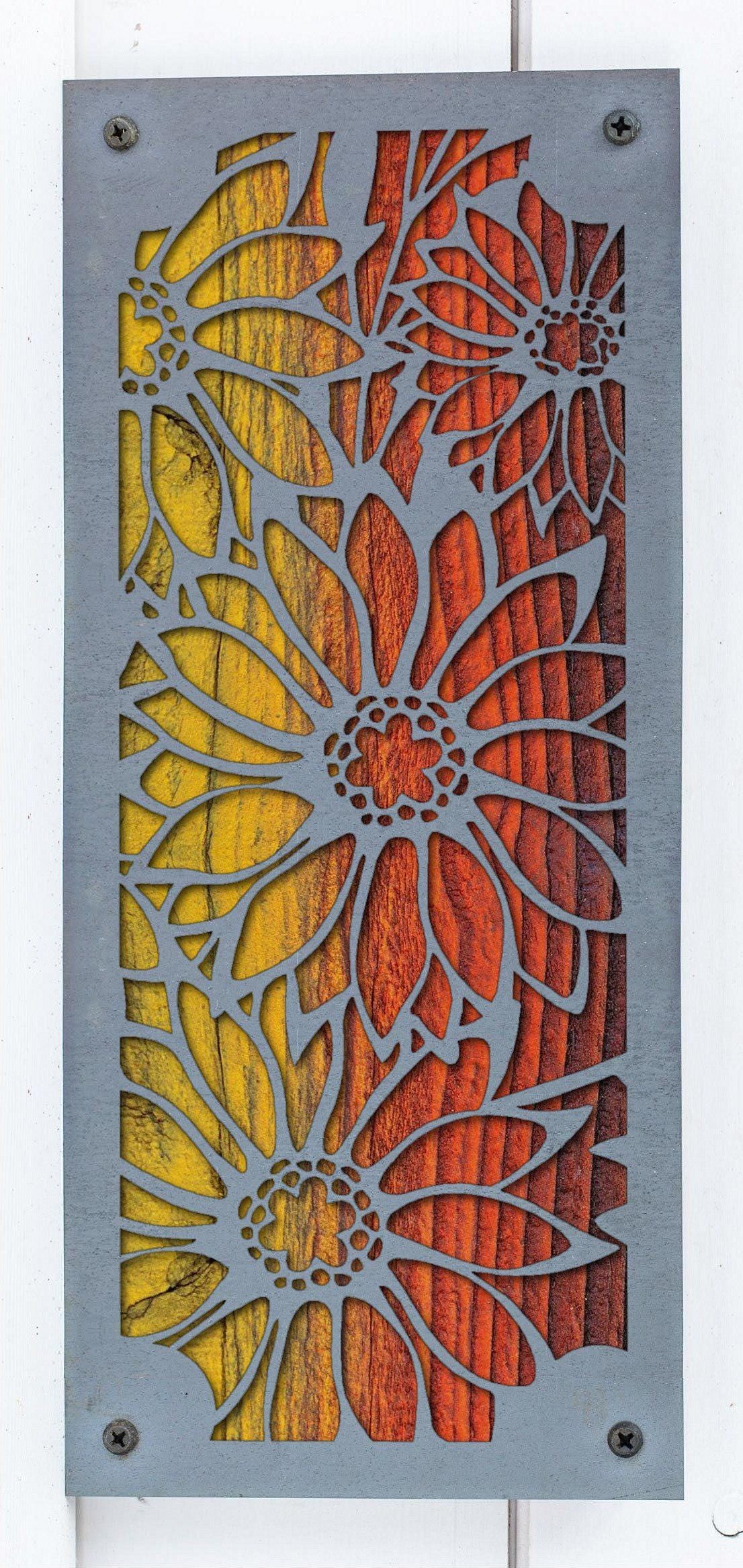 Daisy Metal Wall Art on Reclaimed Wood, Tall 12.5 Inch Flower Decor, Gift for Her