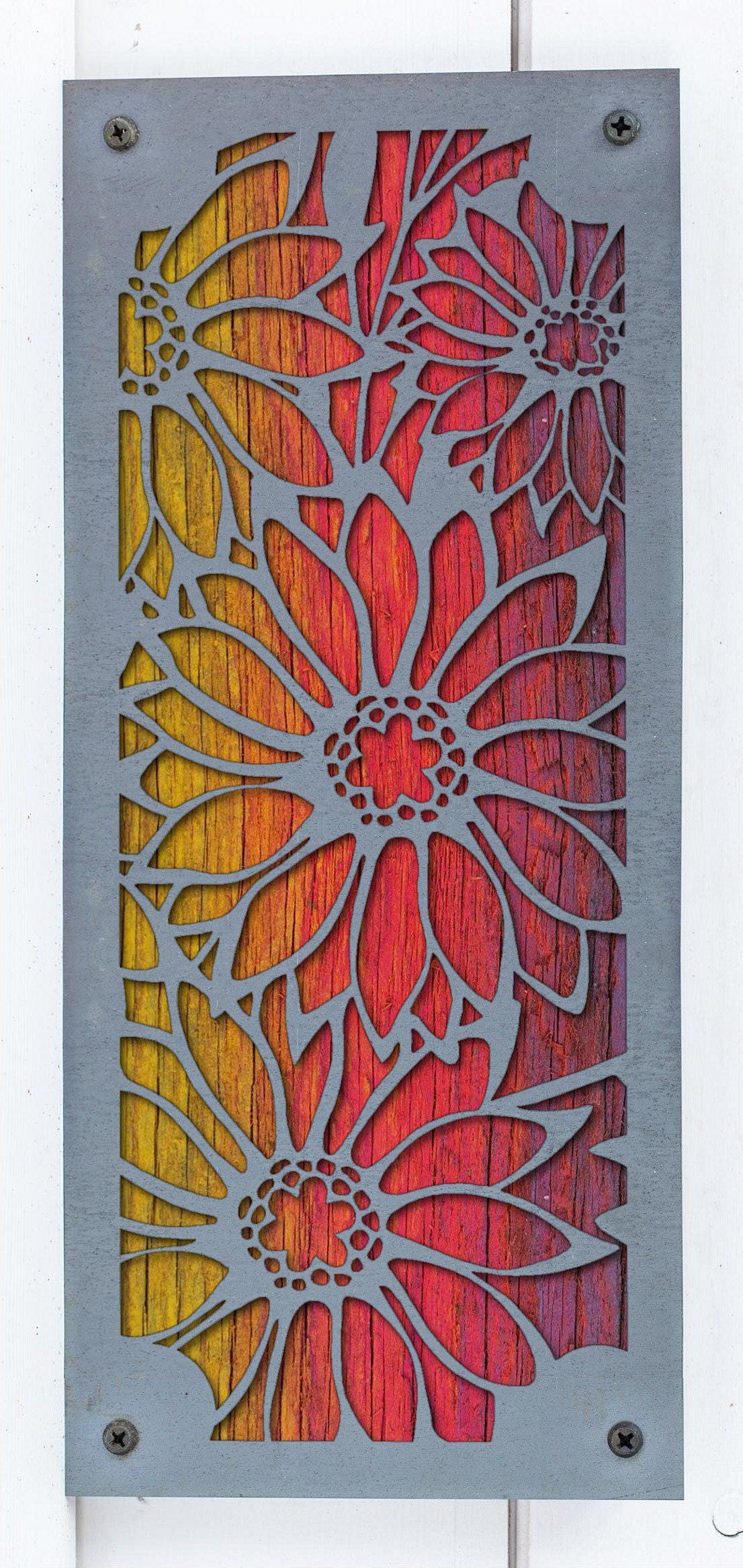 Daisy Metal Wall Art on Reclaimed Wood, Tall 12.5 Inch Flower Decor, Gift for Her