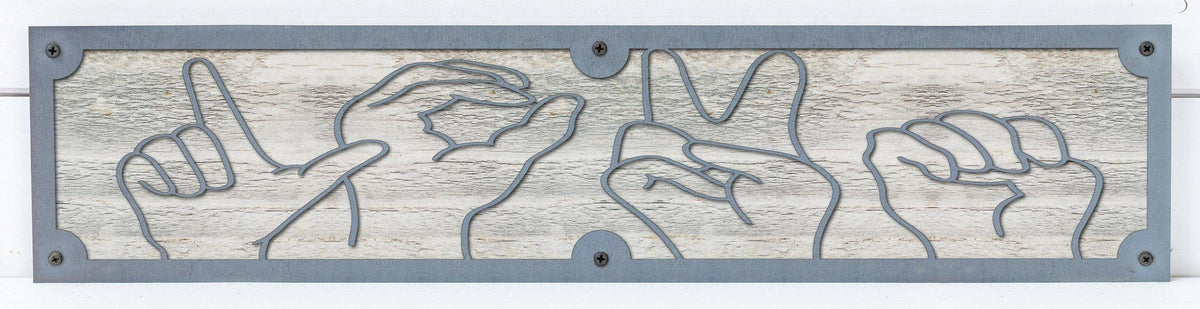 Sign Language Hands Metal Wall Art on Reclaimed Wood, 24 Inch ASL Sign
