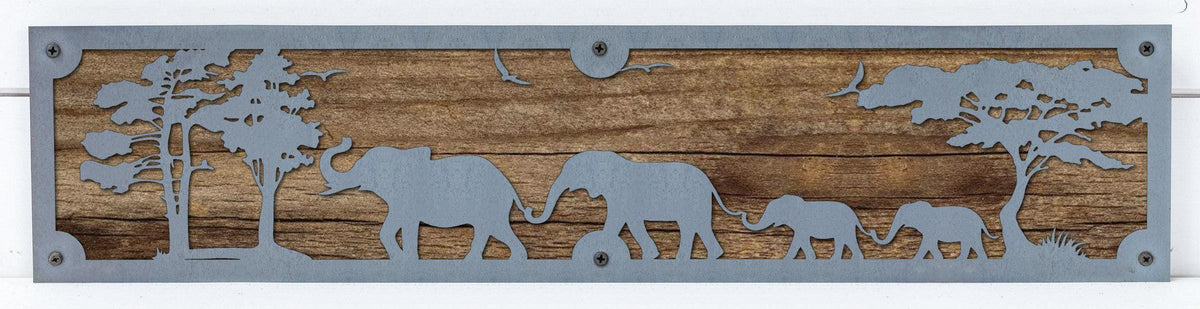 Elephant Family Metal Wall Art on Reclaimed Wood, 24 Inch Safari Decor