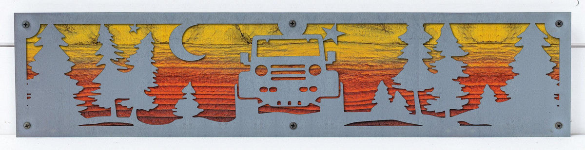 Off Road Jeep Metal Wall Art on Reclaimed Wood, 24 Inch Garage Sign