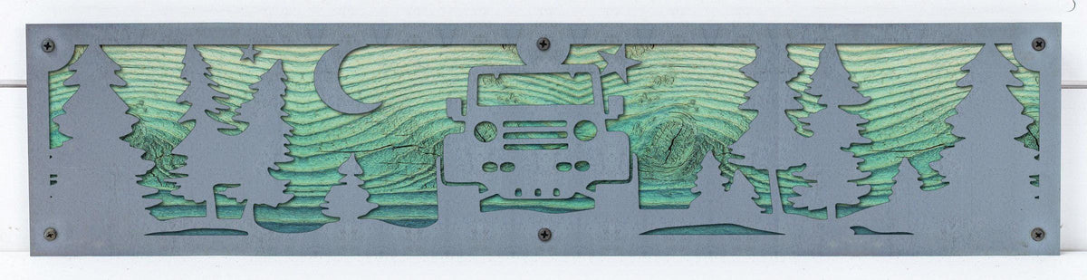Off Road Jeep Metal Wall Art on Reclaimed Wood, 24 Inch Garage Sign