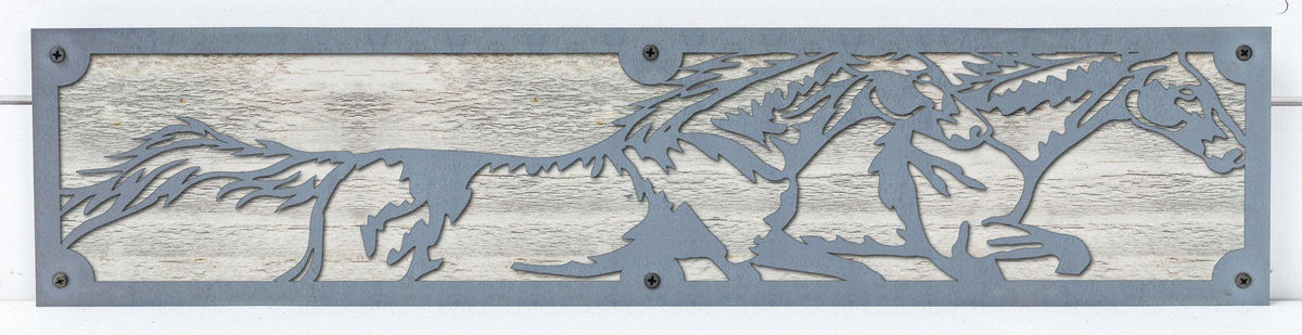 Running Horses Metal Wall Art on Reclaimed Wood, 24 Inch Western Decor