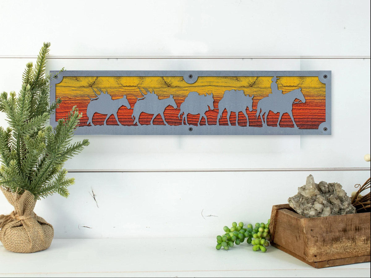 Cattle Drive Metal Wall Art on Reclaimed Wood, 24 Inch Western Ranch Decor