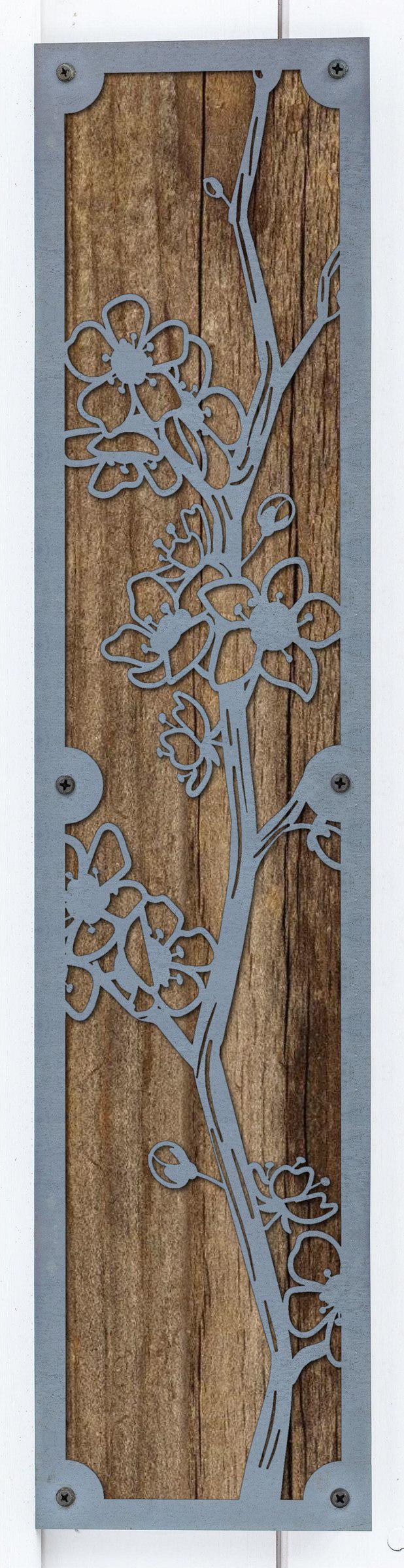 Cherry Blossom Metal Wall Art on Reclaimed Wood, Tall 24 Inch Floral Decor