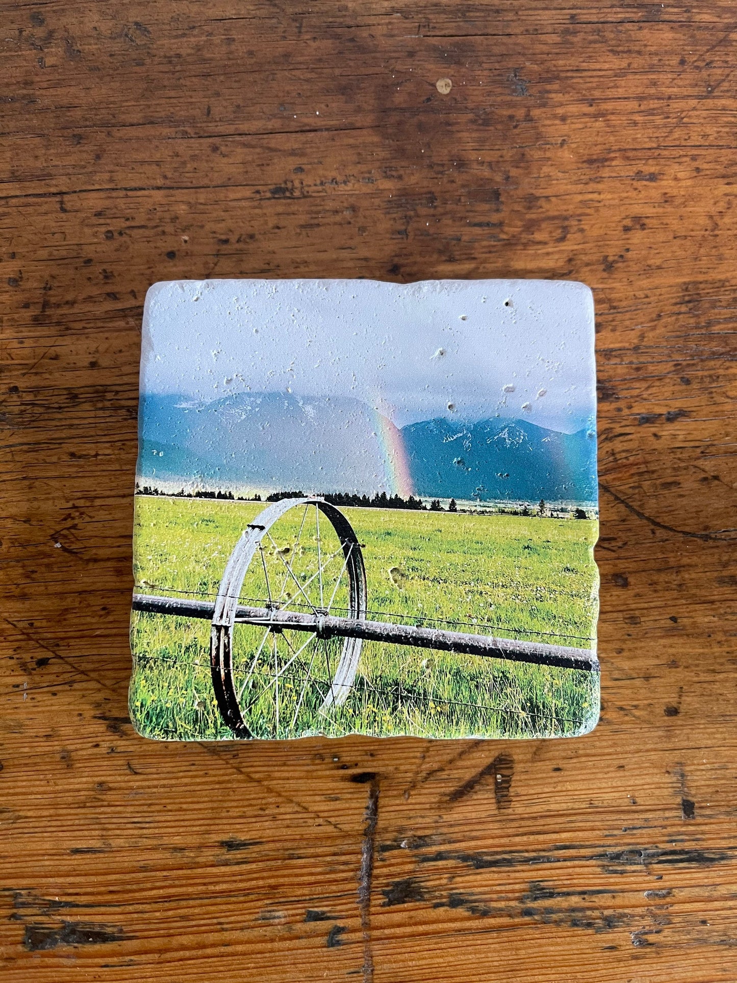 Mountain Meadow Country Rainbow Farmhouse Coaster, Western Decor. Fathers Day Gift