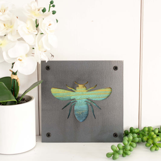 Honey Bee Metal and Wood Home Decor, Small Sustainable Gift