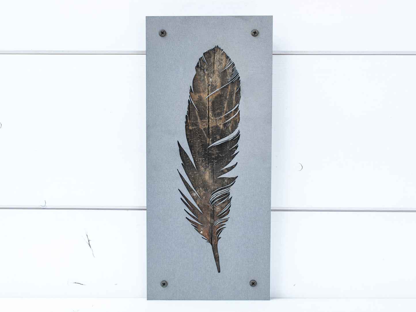 Metal and Wood Feather Wall Decor