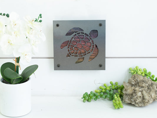 Rustic Wood and Metal Sea Turtle Home Decor